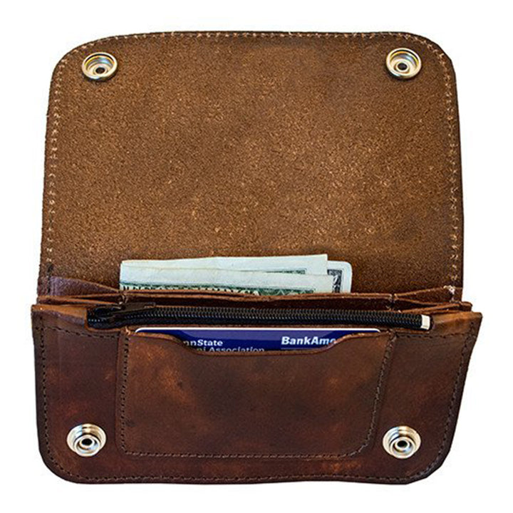 Antiqued Brown Genuine Leather Chain Wallet