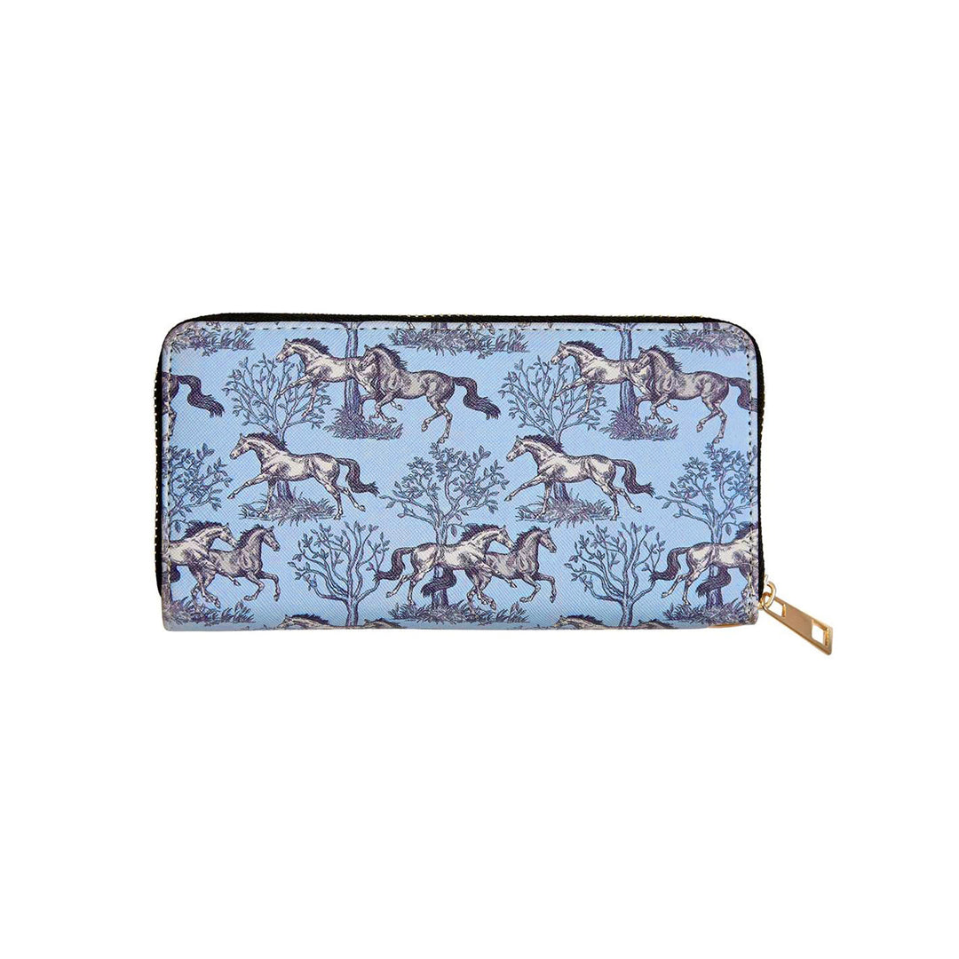 Horse Toile Wristlet Wallet - Blue