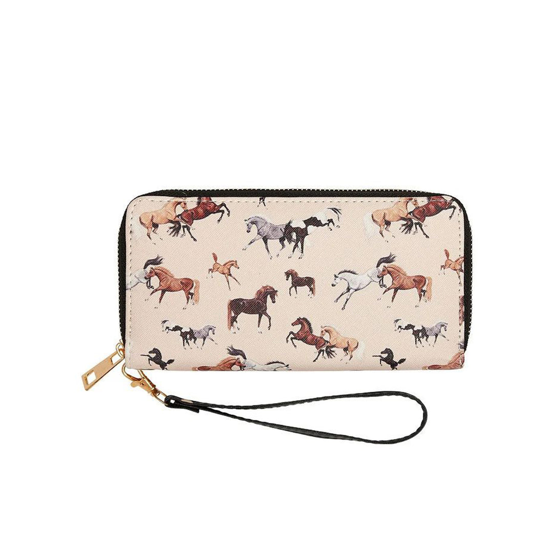 Assorted Horses Wristlet Wallet - Beige