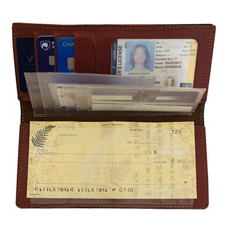 Antiqued Brown Genuine Leather Checkbook Wallet with Embossed Horse Heads