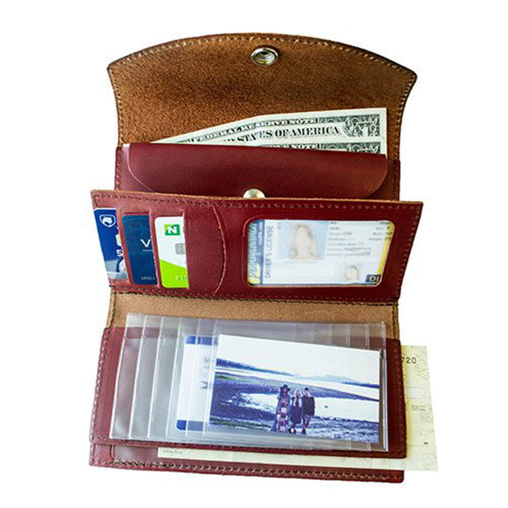 Antiqued Brown Genuine Leather Checkbook Organizer Wallet with Embossed Roses