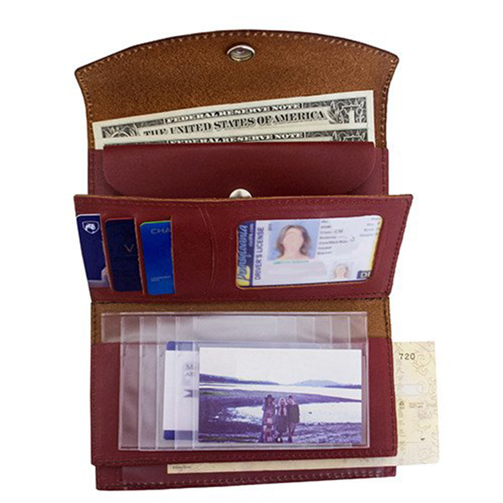 Antiqued Brown Genuine Leather Checkbook Organizer Wallet with Embossed Filigree