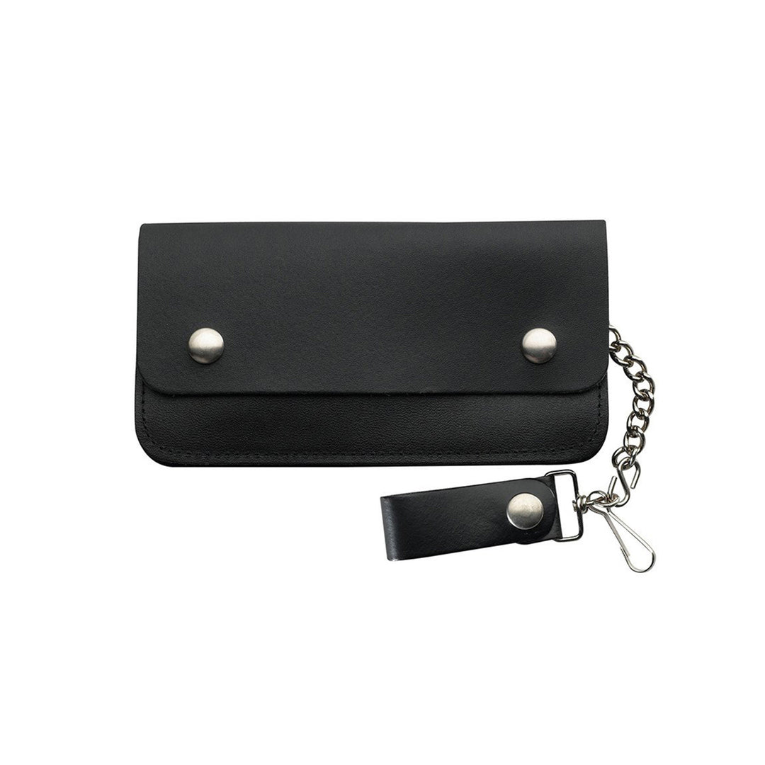 Smooth Black Genuine Leather Chain Wallet