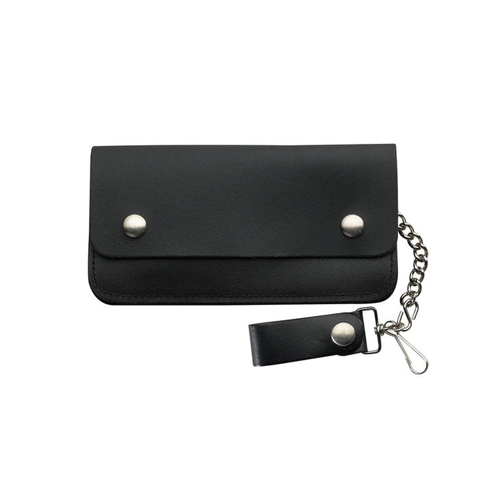 Smooth Black Genuine Leather Chain Wallet