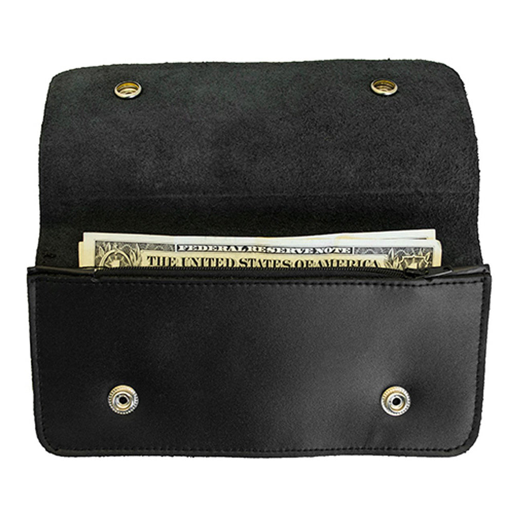 Smooth Black Genuine Leather Chain Wallet