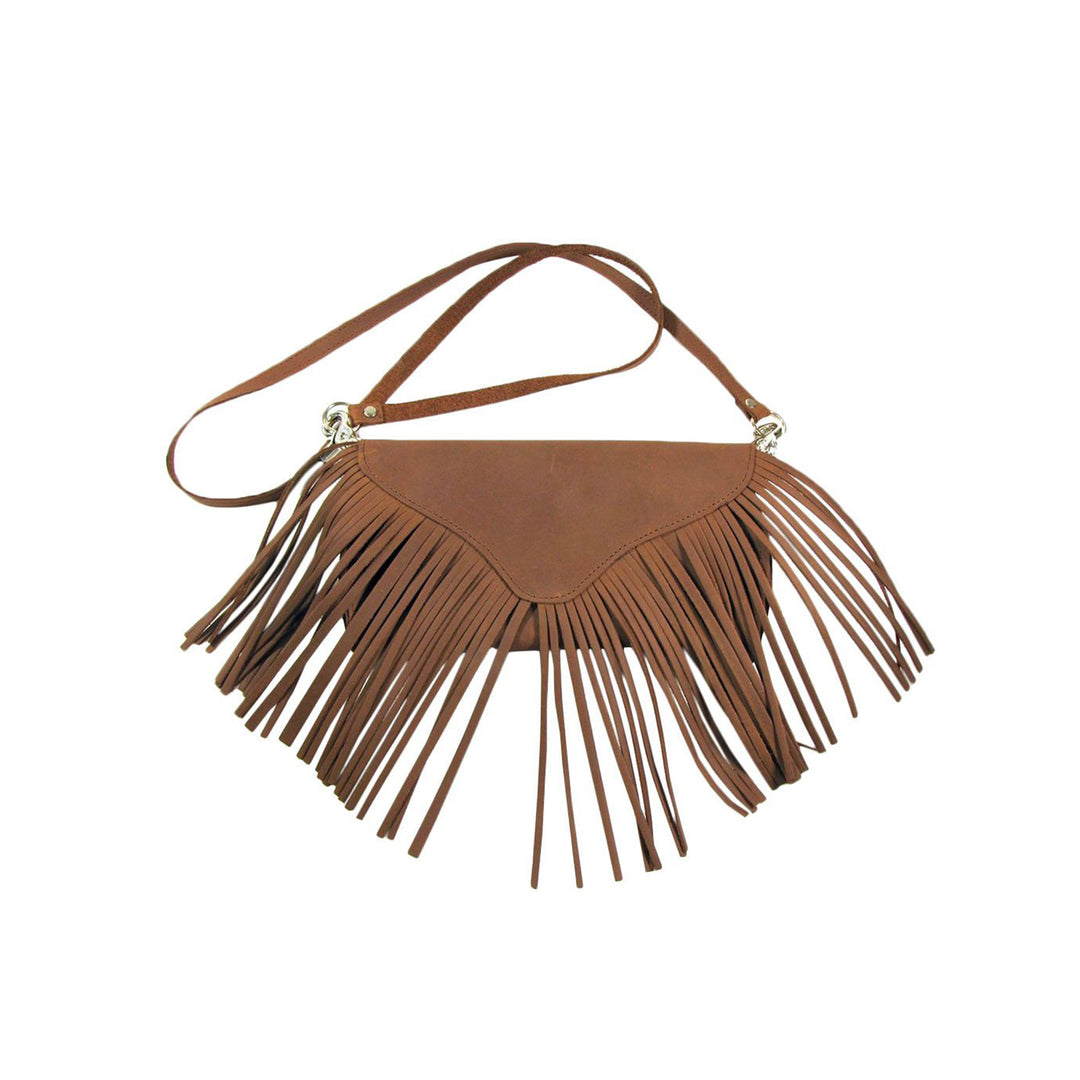 Brown Genuine Leather Cross Body Purse with Fringe