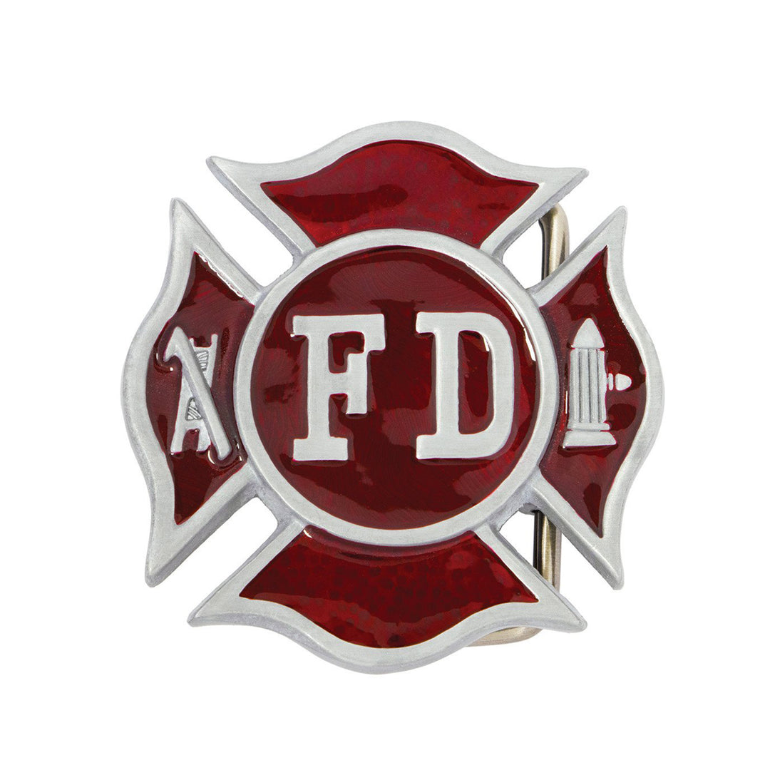 FD Firefighter Symbol Belt Buckle with Red Enamel