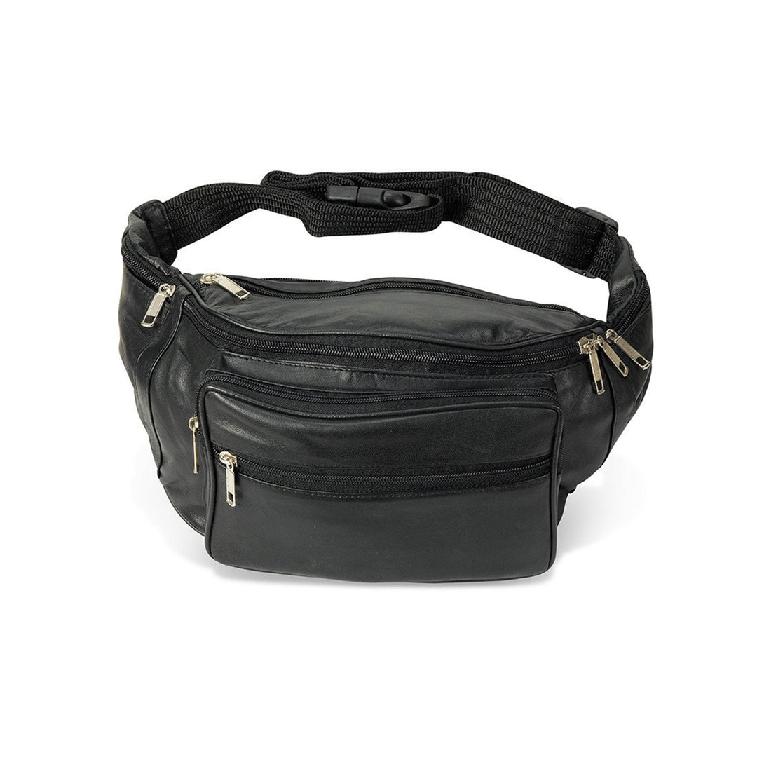 Black Jumbo Size Leather Fanny Pack
