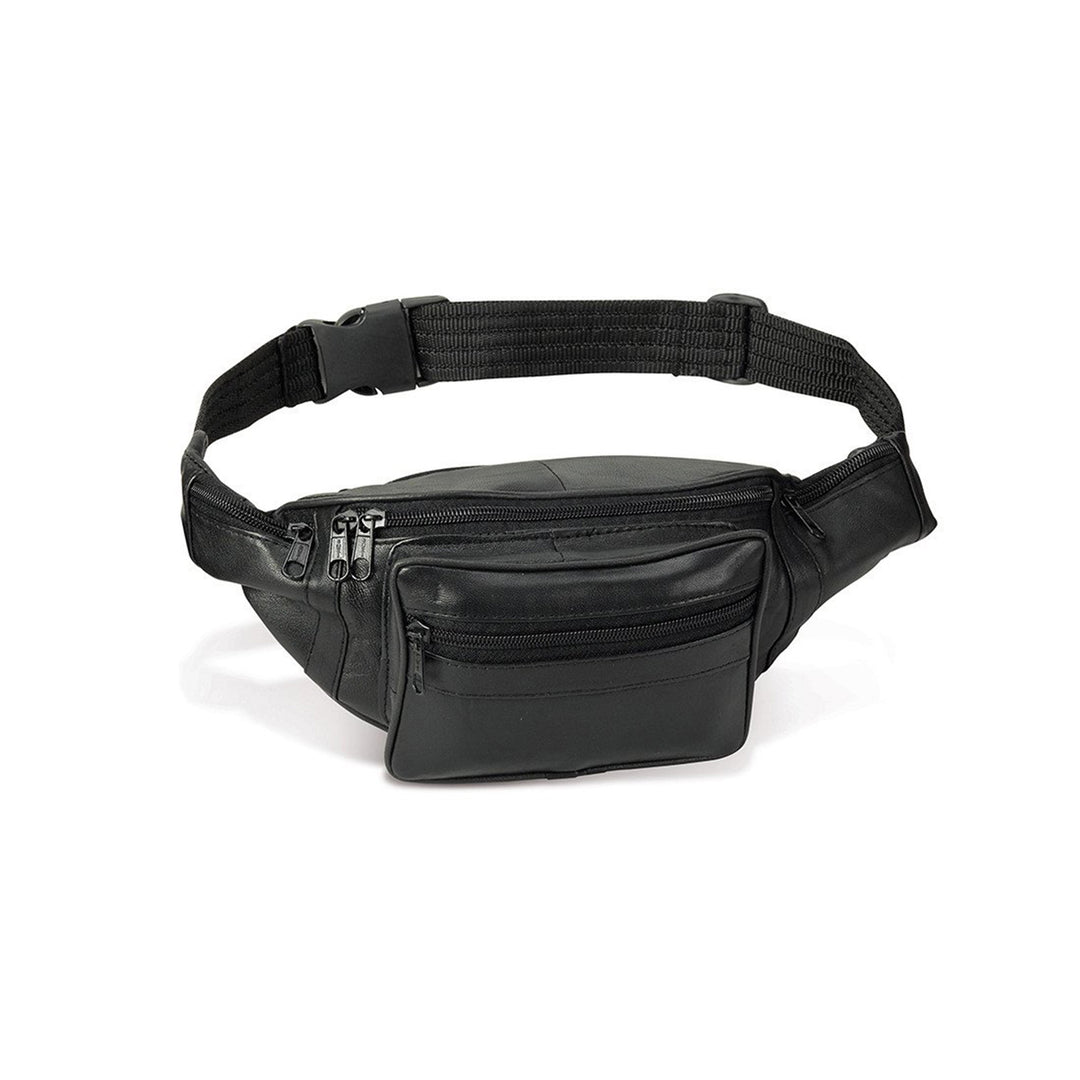 Black Midsize Leather Fanny Pack