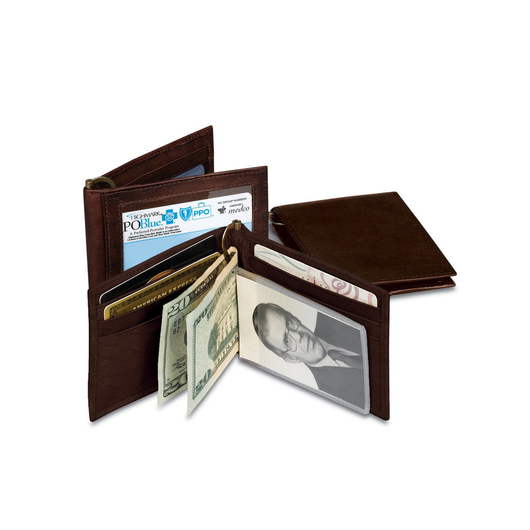 Brown Leather Bifold Wallet with Money Clip - 2107