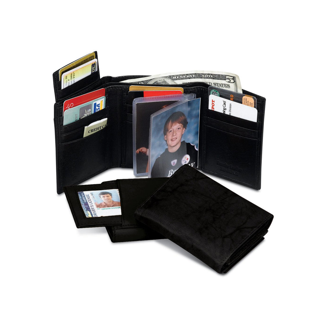 Black Leather Trifold Wallet - 2304