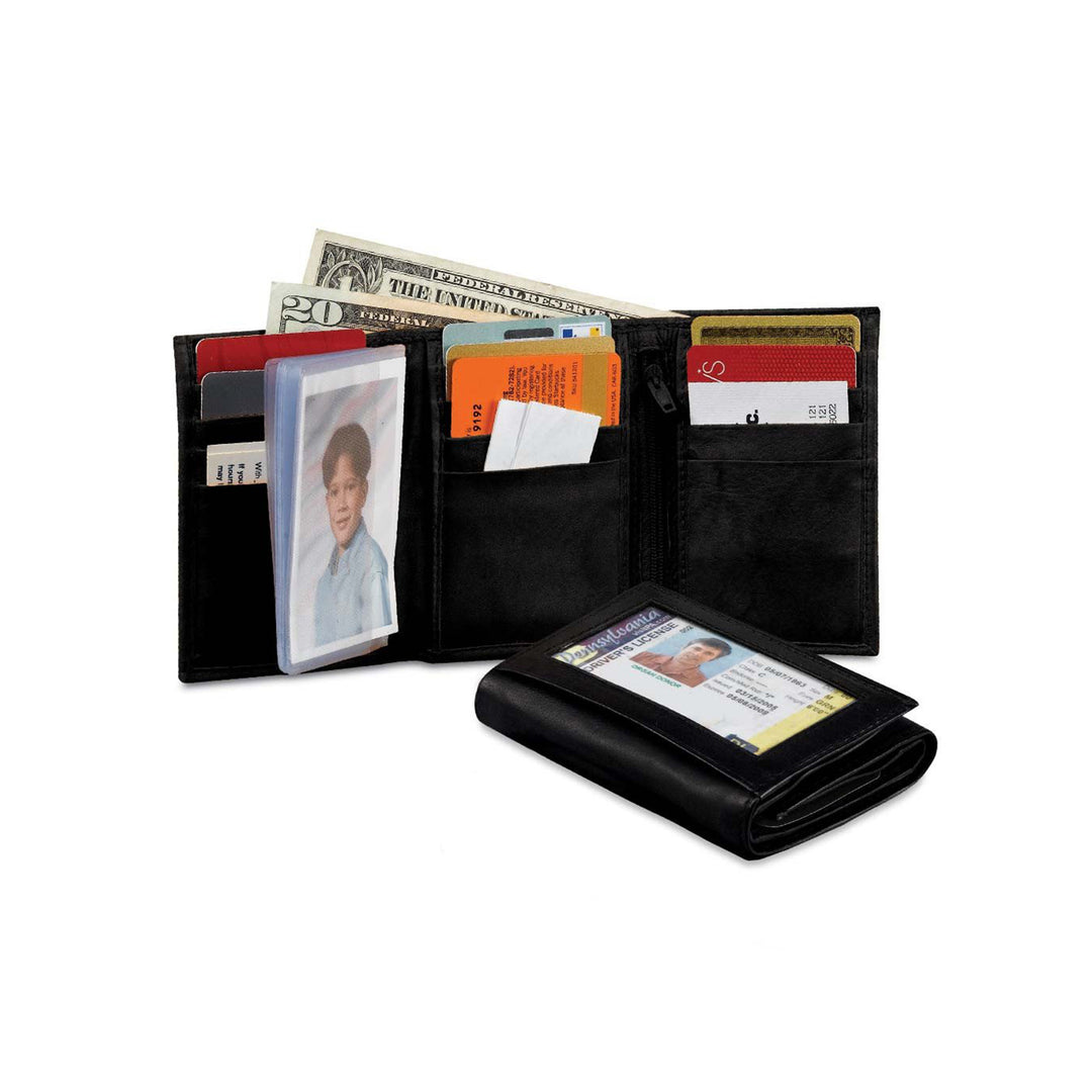 Black Leather Trifold Wallet - 2305