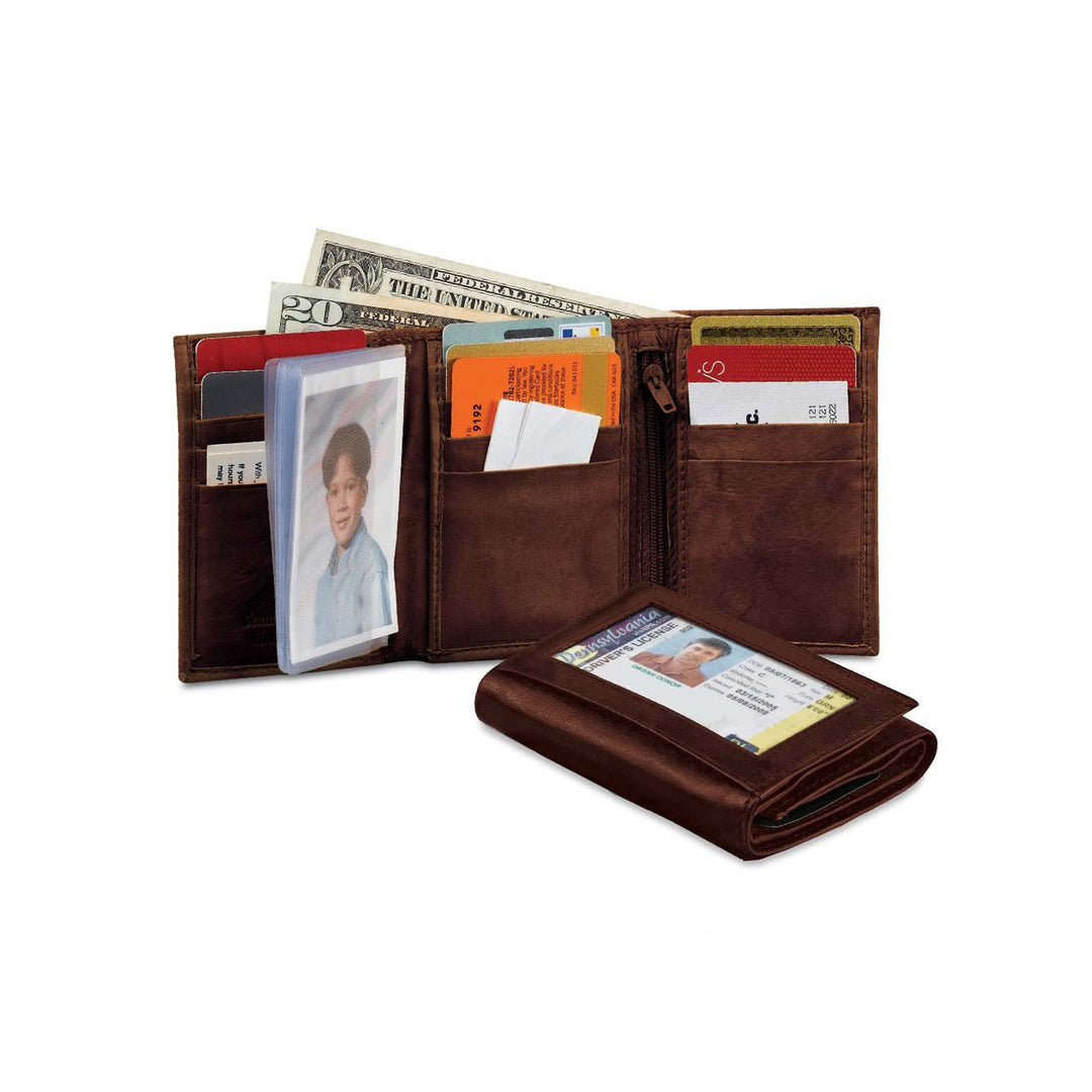 Brown Leather Trifold Wallet - 2305