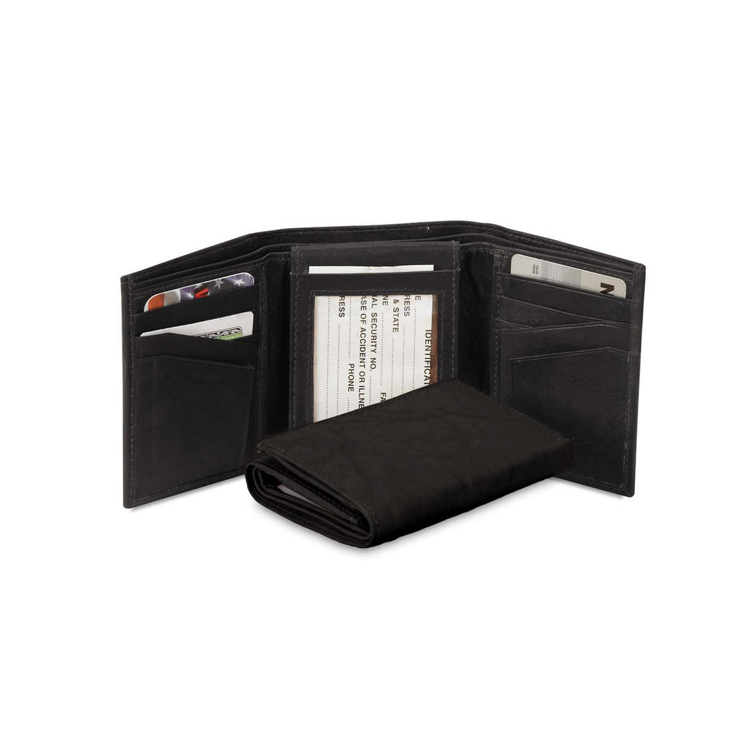Black Leather Trifold Wallet - 2364