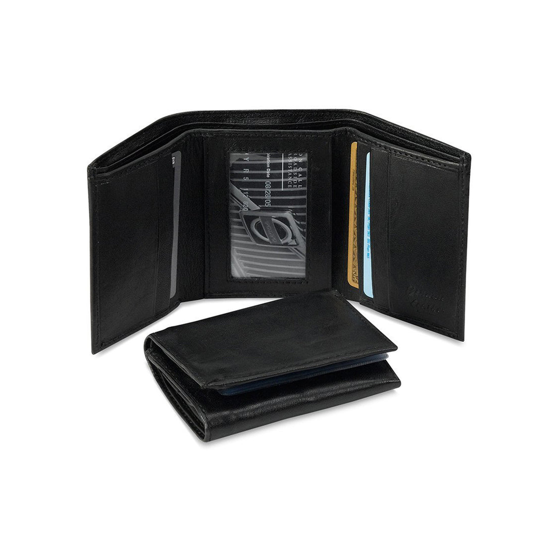 Black Leather Trifold Wallet - 305