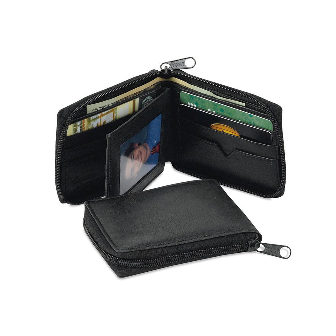 Black Leather Bifold Wallet with Zipper