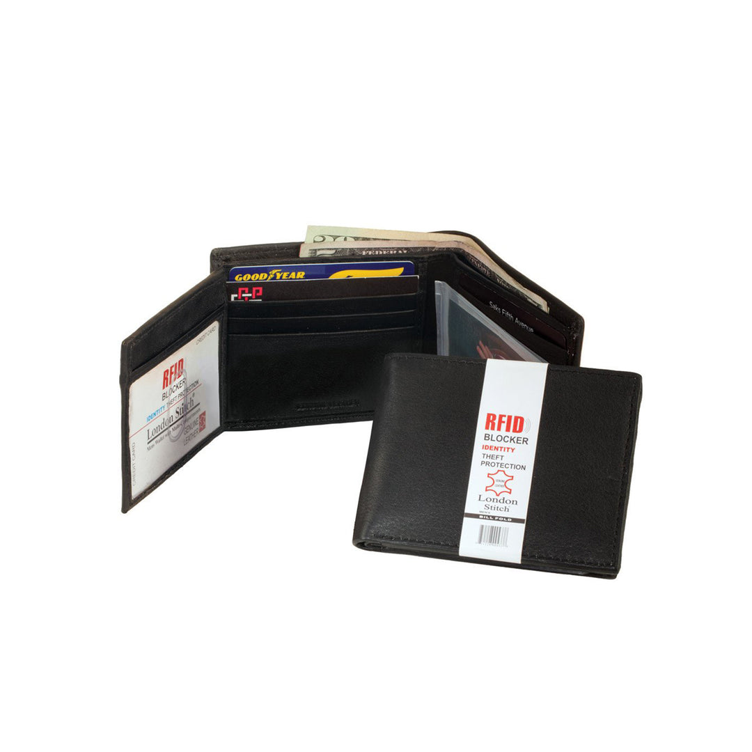 Black Leather Bifold Wallet with RFID Protection - 51401