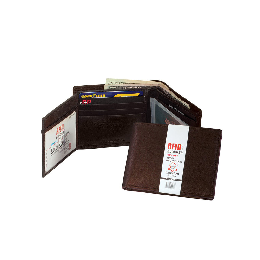 Brown Leather Bifold Wallet with RFID Protection - 51401