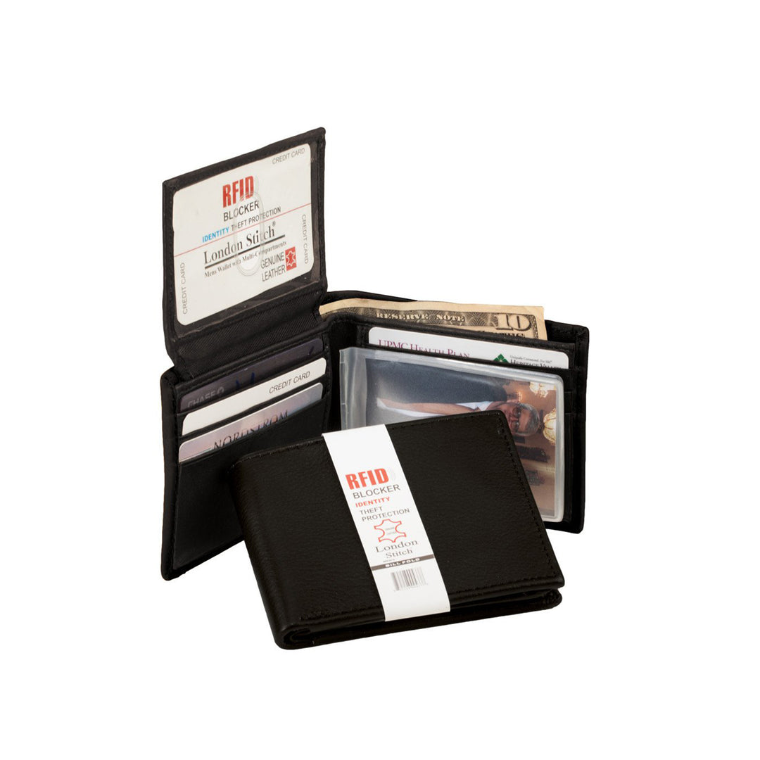 Black Leather Bifold Wallet with RFID Protection - 51402