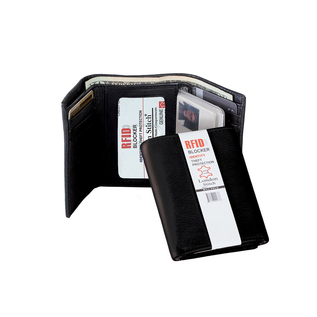 Black Leather Trifold Wallet with RFID Protection - 51403