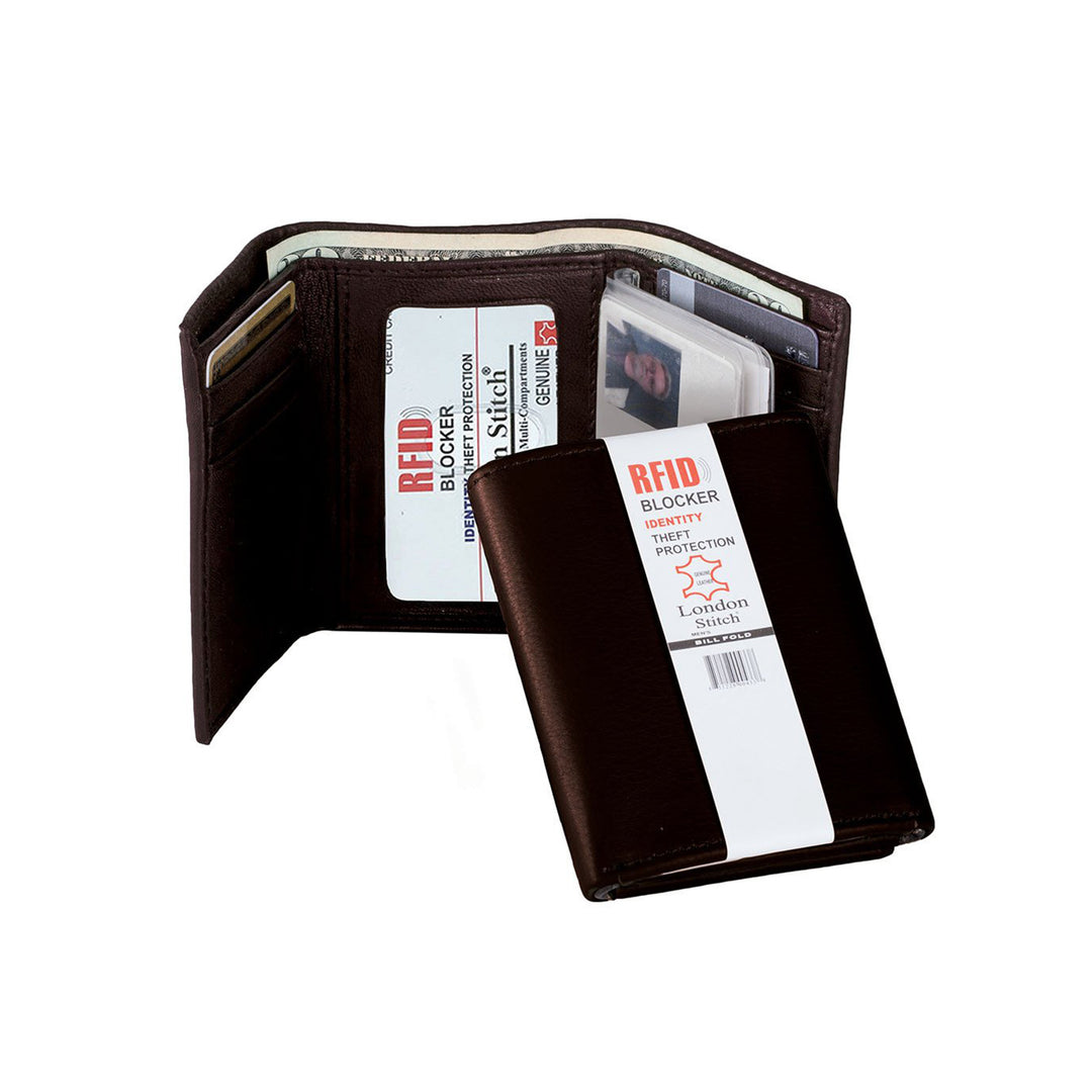 Brown Leather Trifold Wallet with RFID Protection - 51403