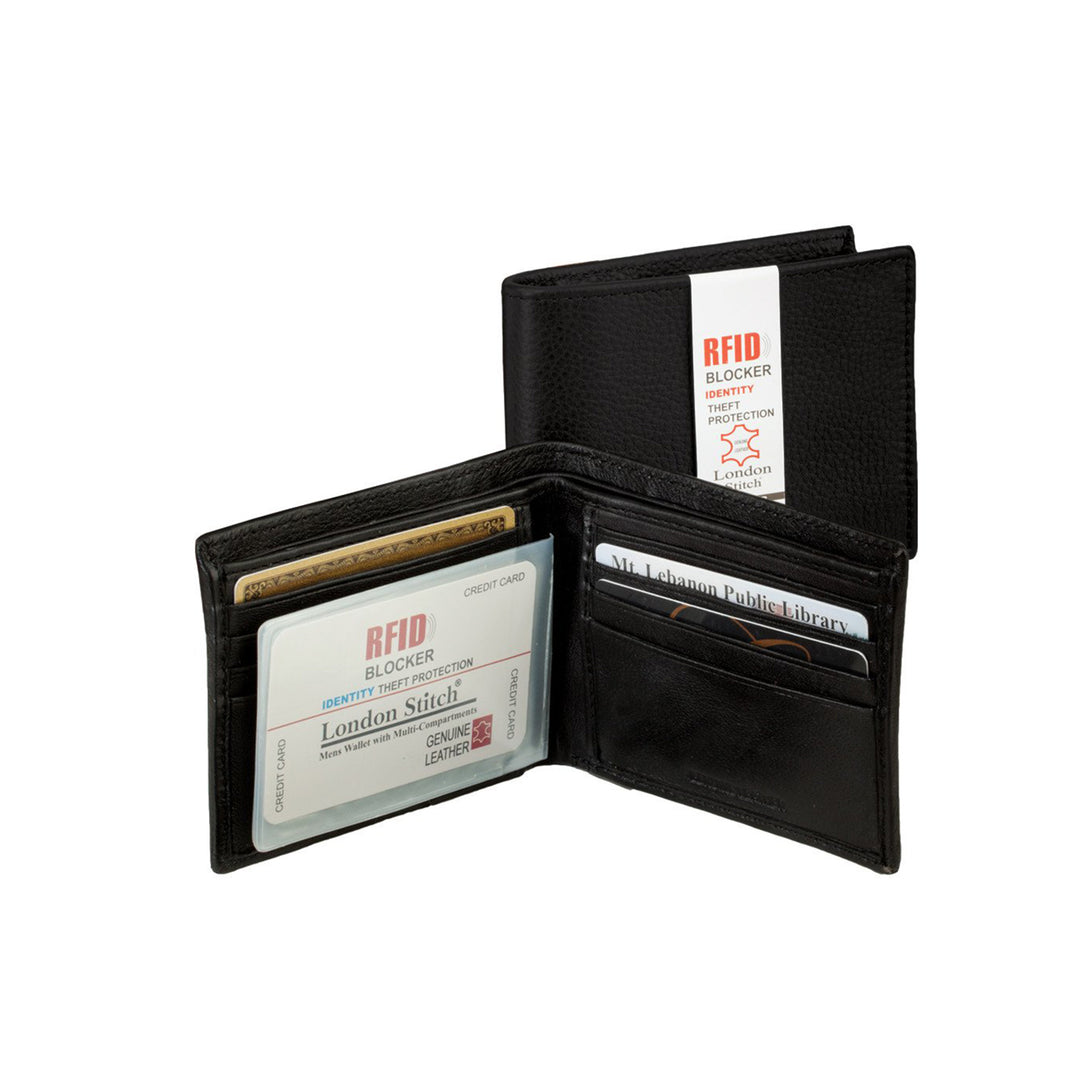 Black Leather Bifold Wallet with RFID Protection - 51404