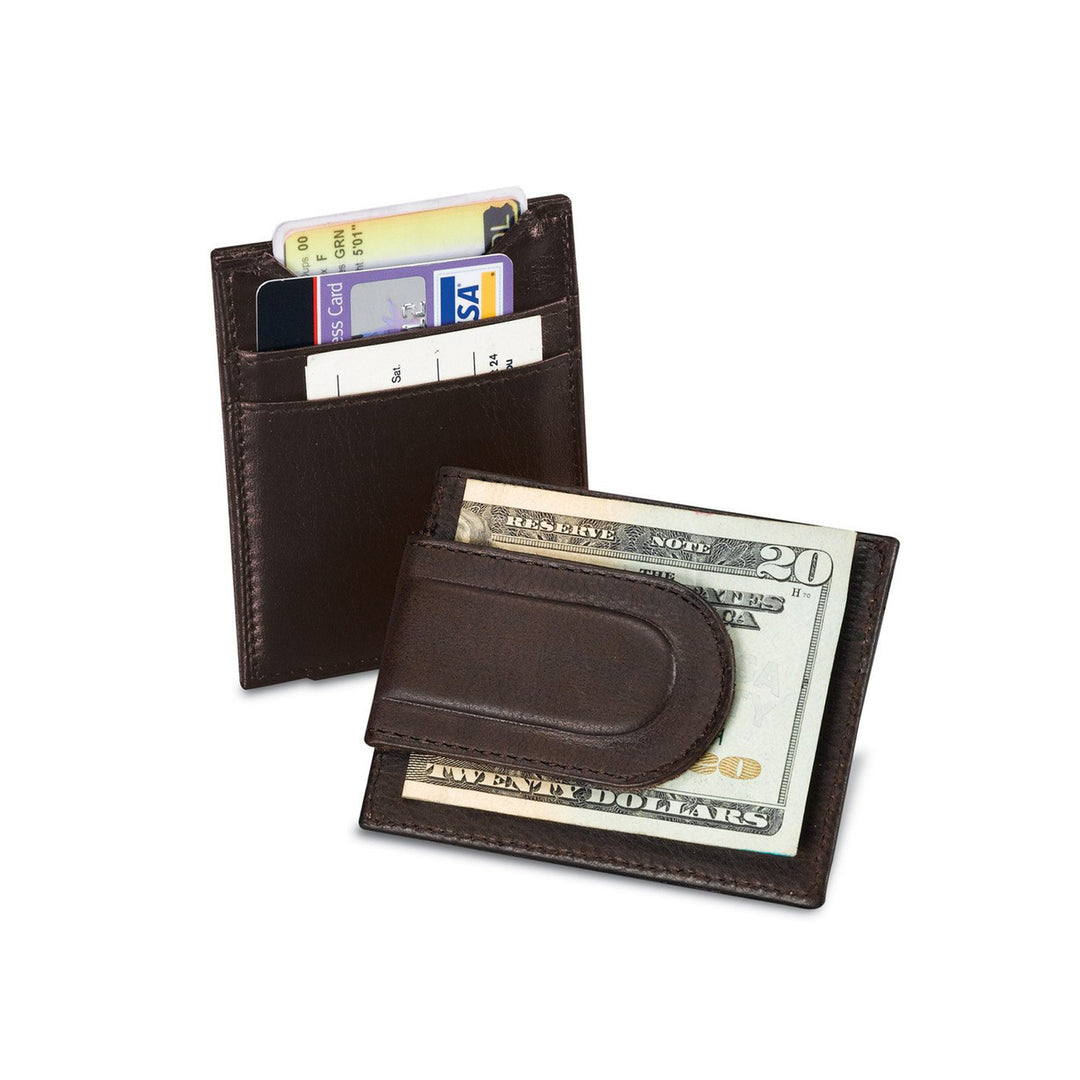 Brown Leather ID / Card Holder with Magnetic Money Clip