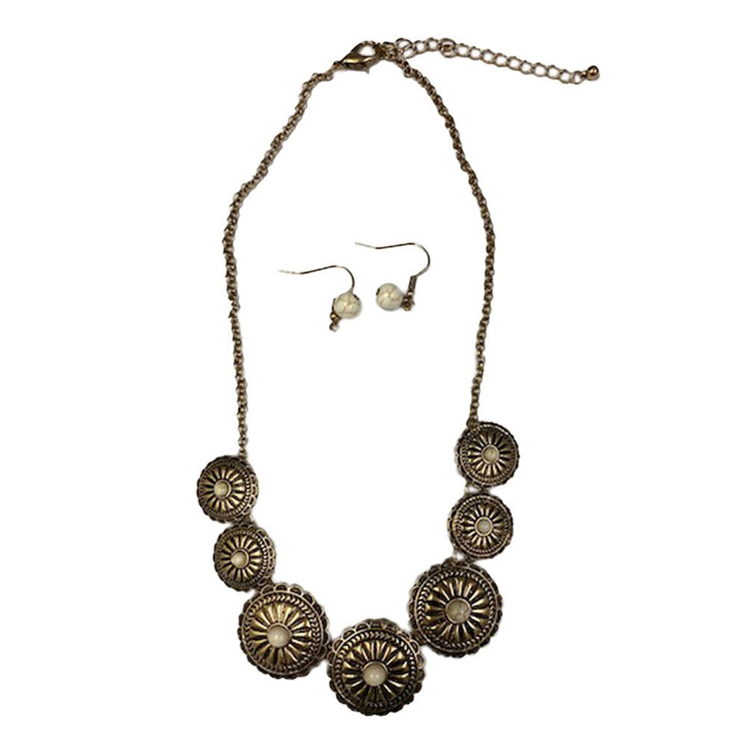 Graduated Concho with Stones Necklace and Earrings Set
