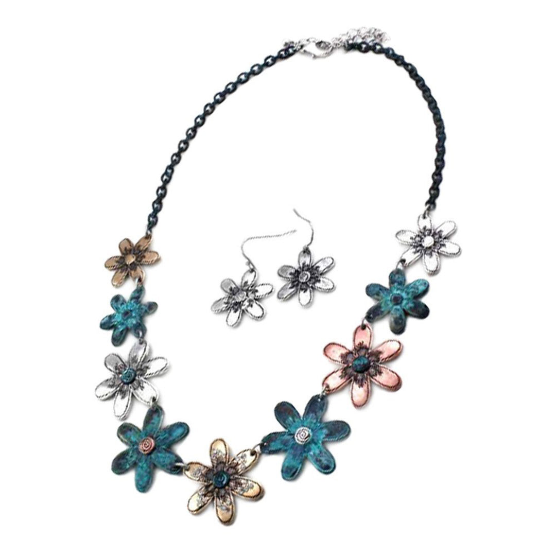 Patina Floral Necklace and Earrings Set