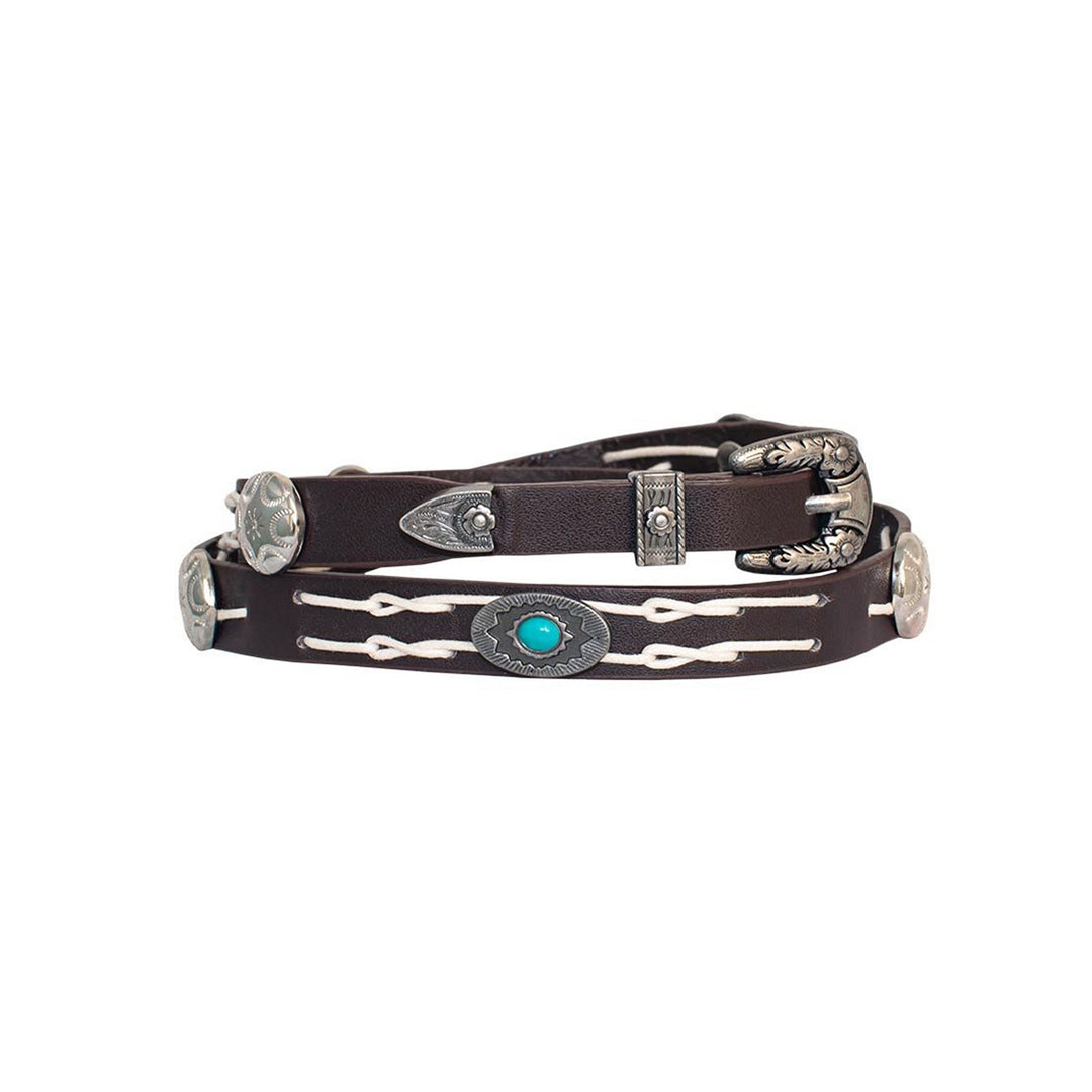 Brown Hatband with Turquoise Oval Conchos &amp; Lacing
