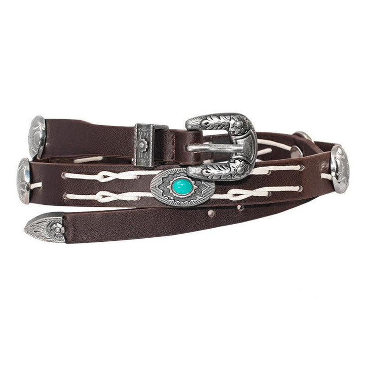 Brown Hatband with Turquoise Oval Conchos &amp; Lacing