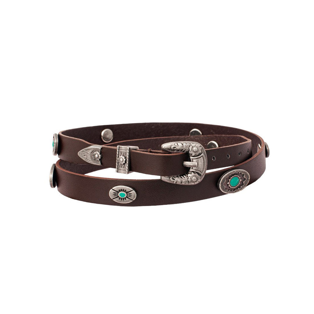 Brown Hatband with Turquoise Oval Conchos