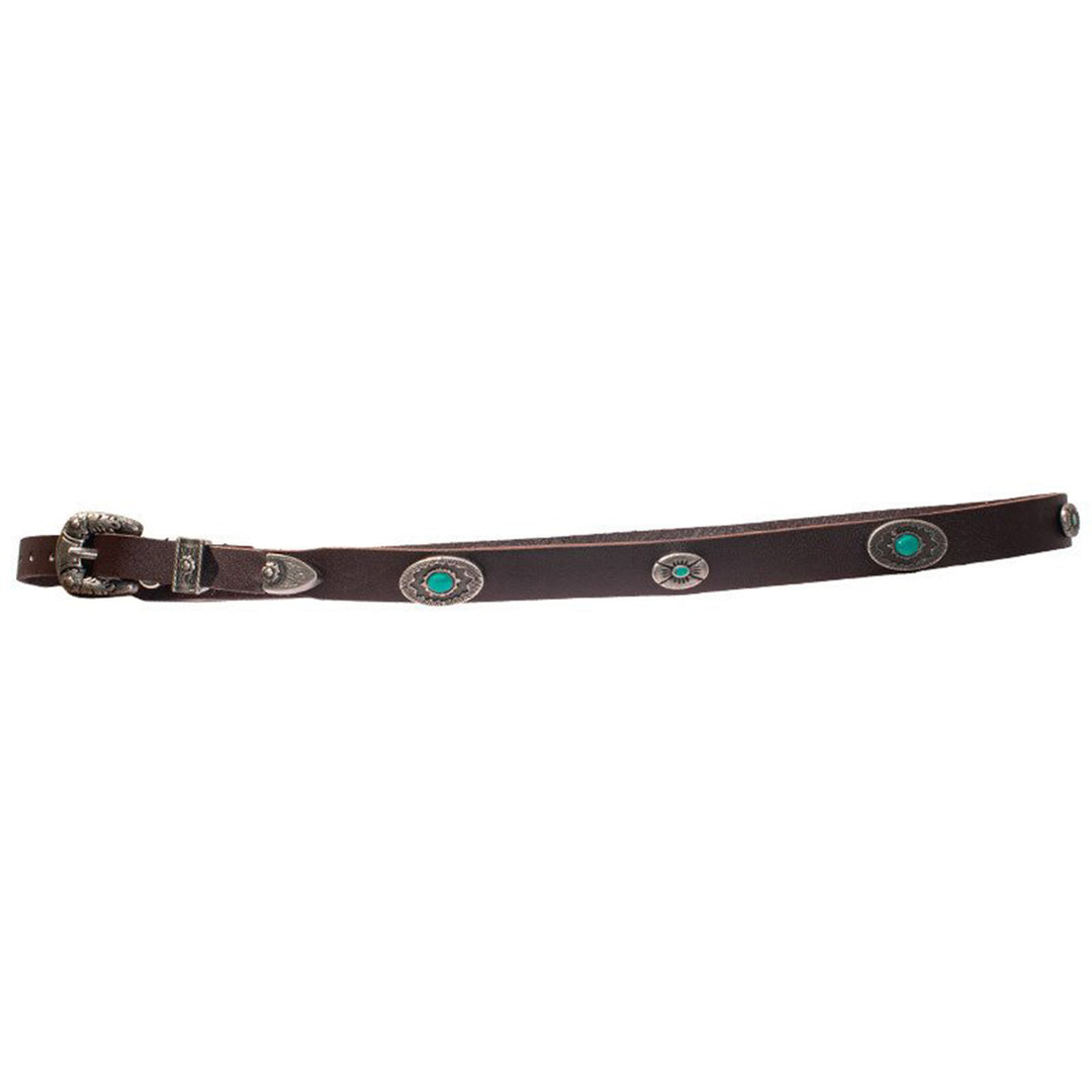 Brown Hatband with Turquoise Oval Conchos