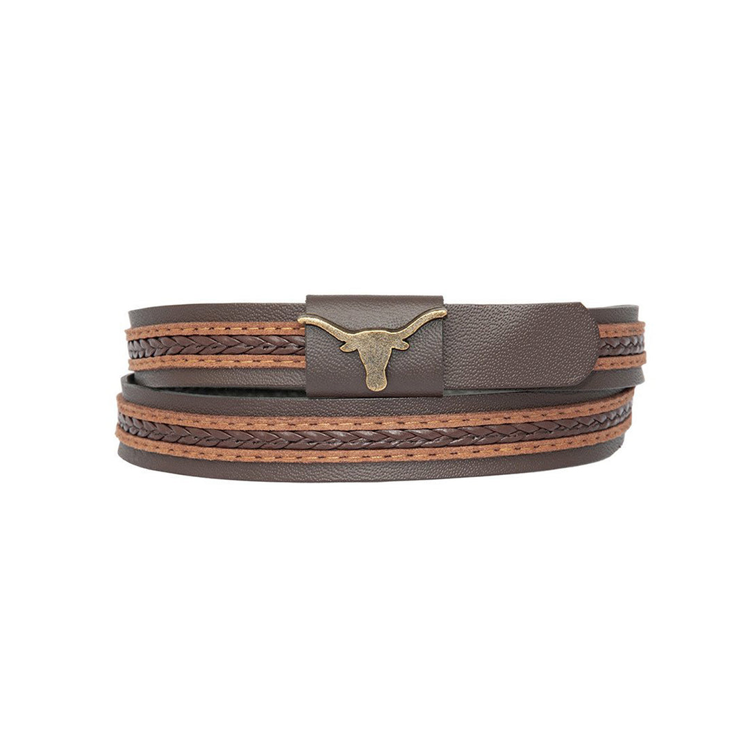 Woven Brown Leather Hatband with Steer Head