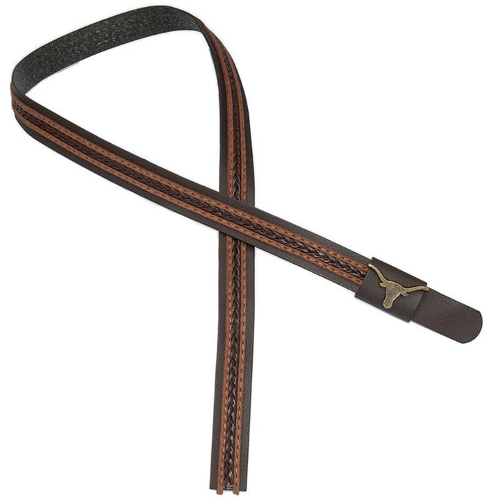 Woven Brown Leather Hatband with Steer Head