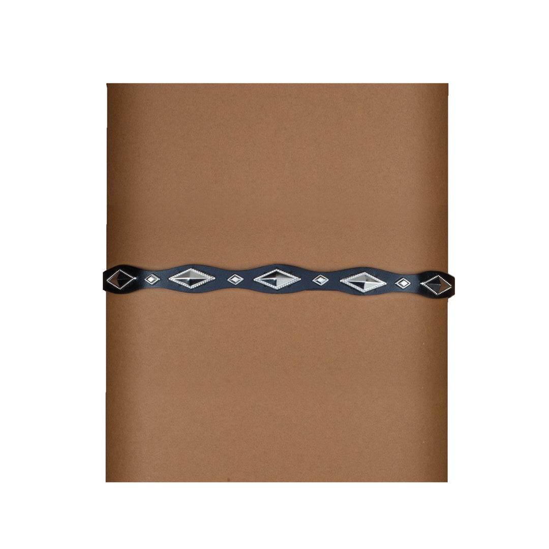 Black Leather Hatband with Silver Diamond Shape Conchos