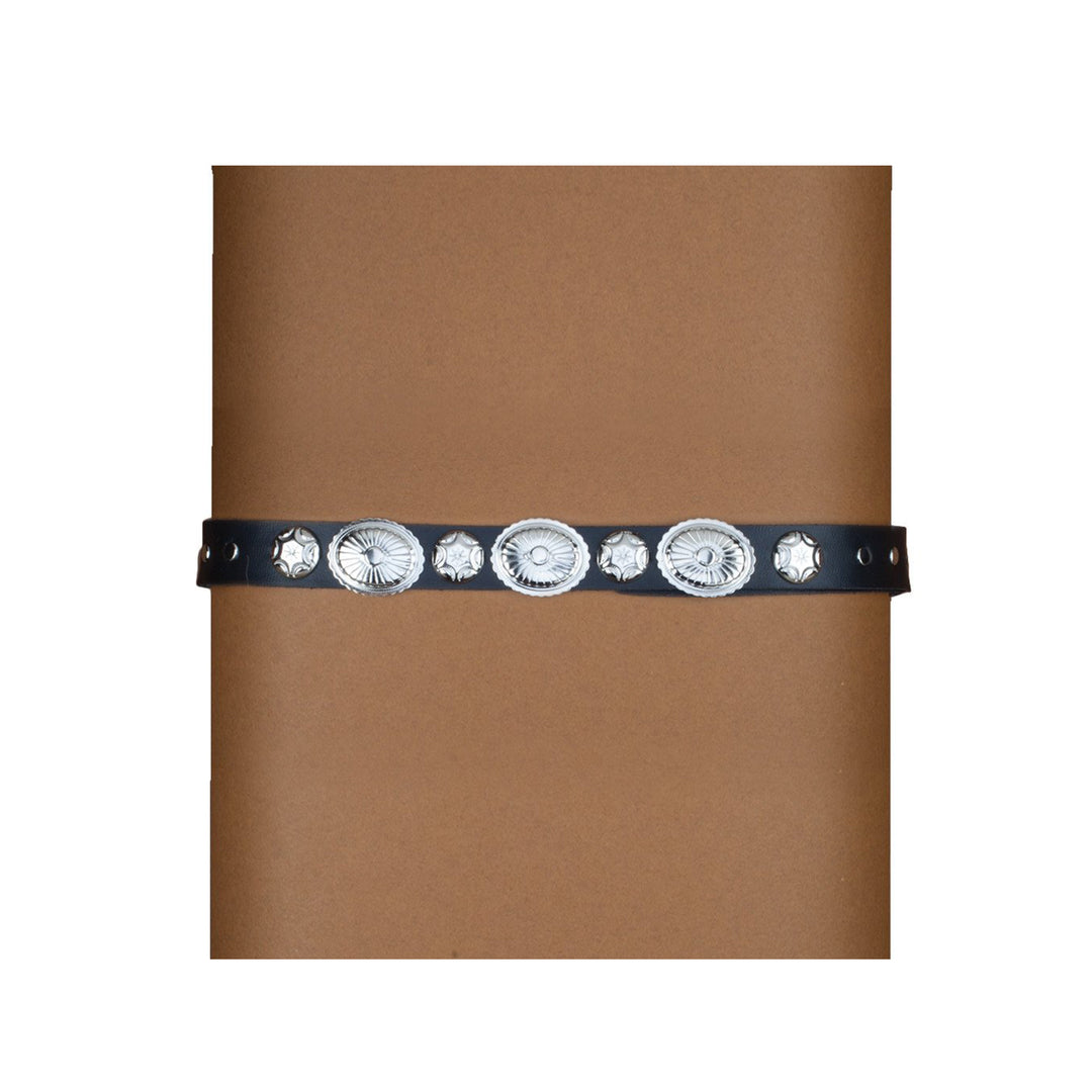 Black Leather Hatband with Silver Conchos