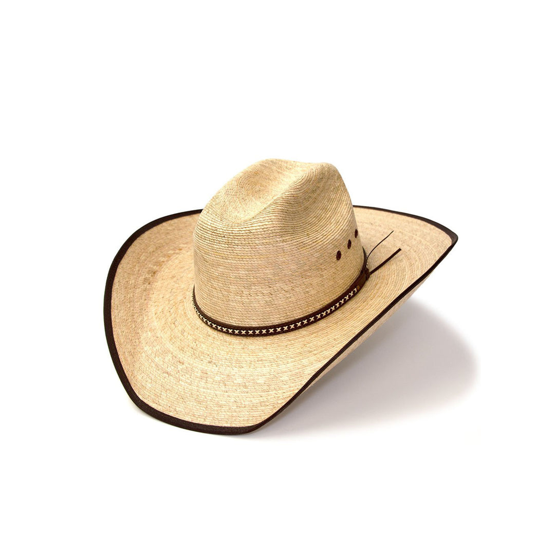Palm Straw Western Cattleman Hat with Brown Trim