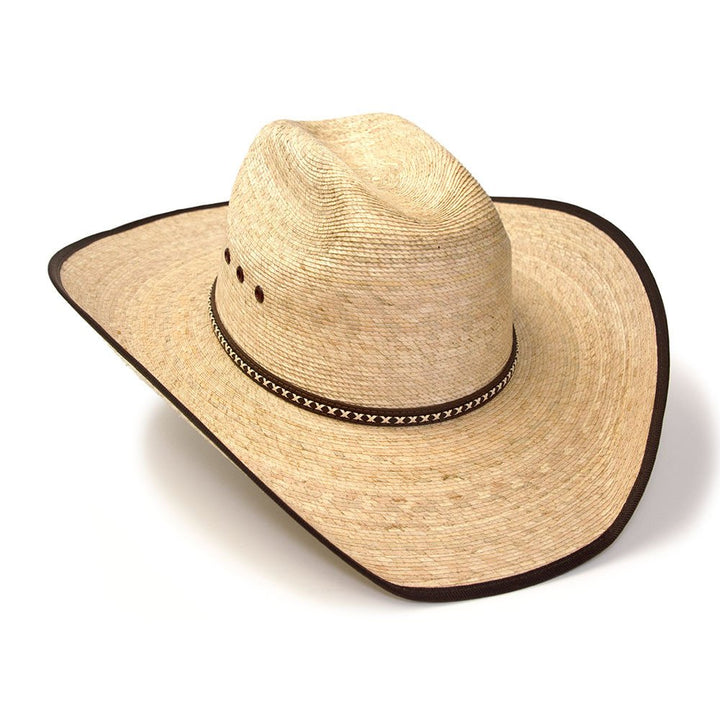 Palm Straw Western Cattleman Hat with Brown Trim