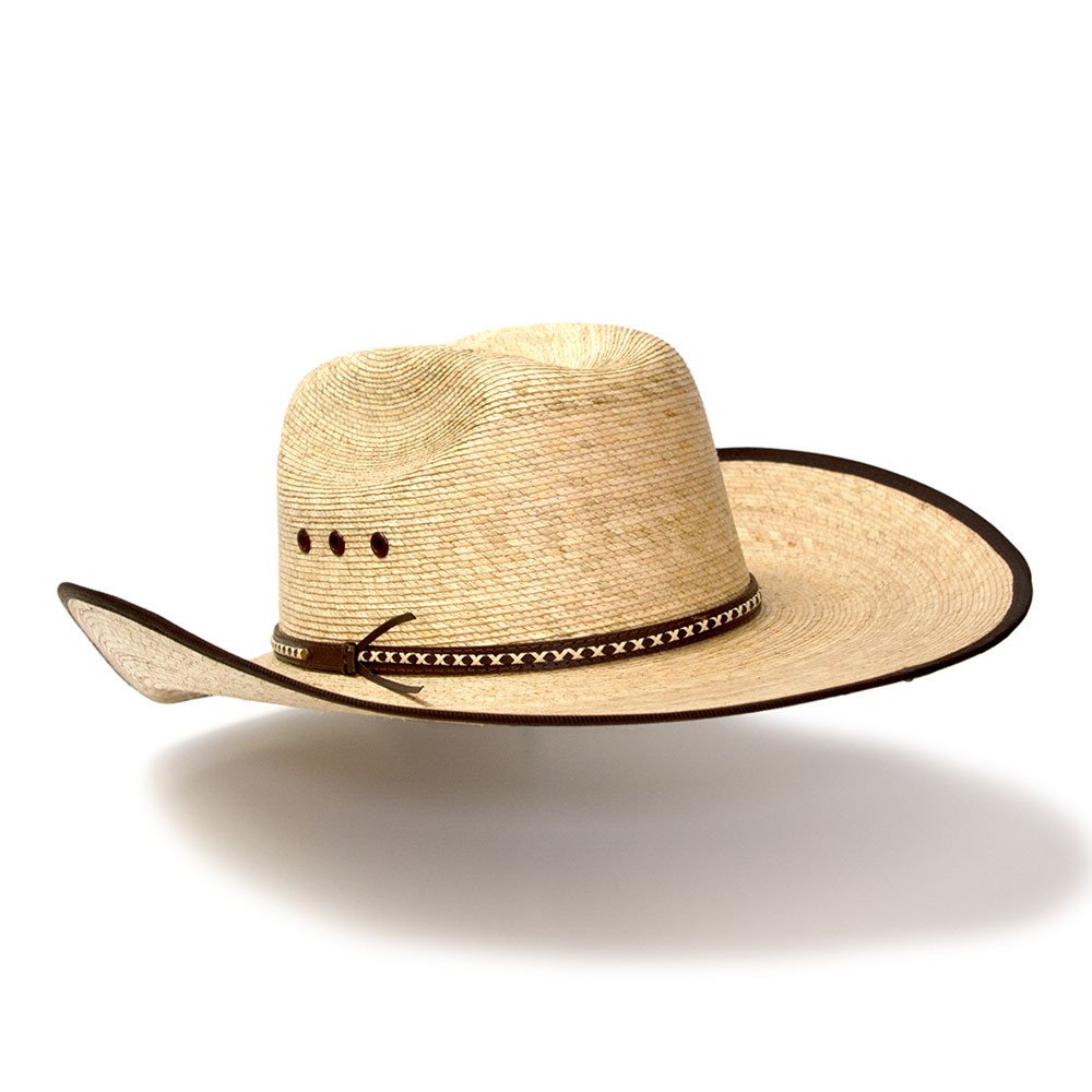 Palm Straw Western Cattleman Hat with Brown Trim
