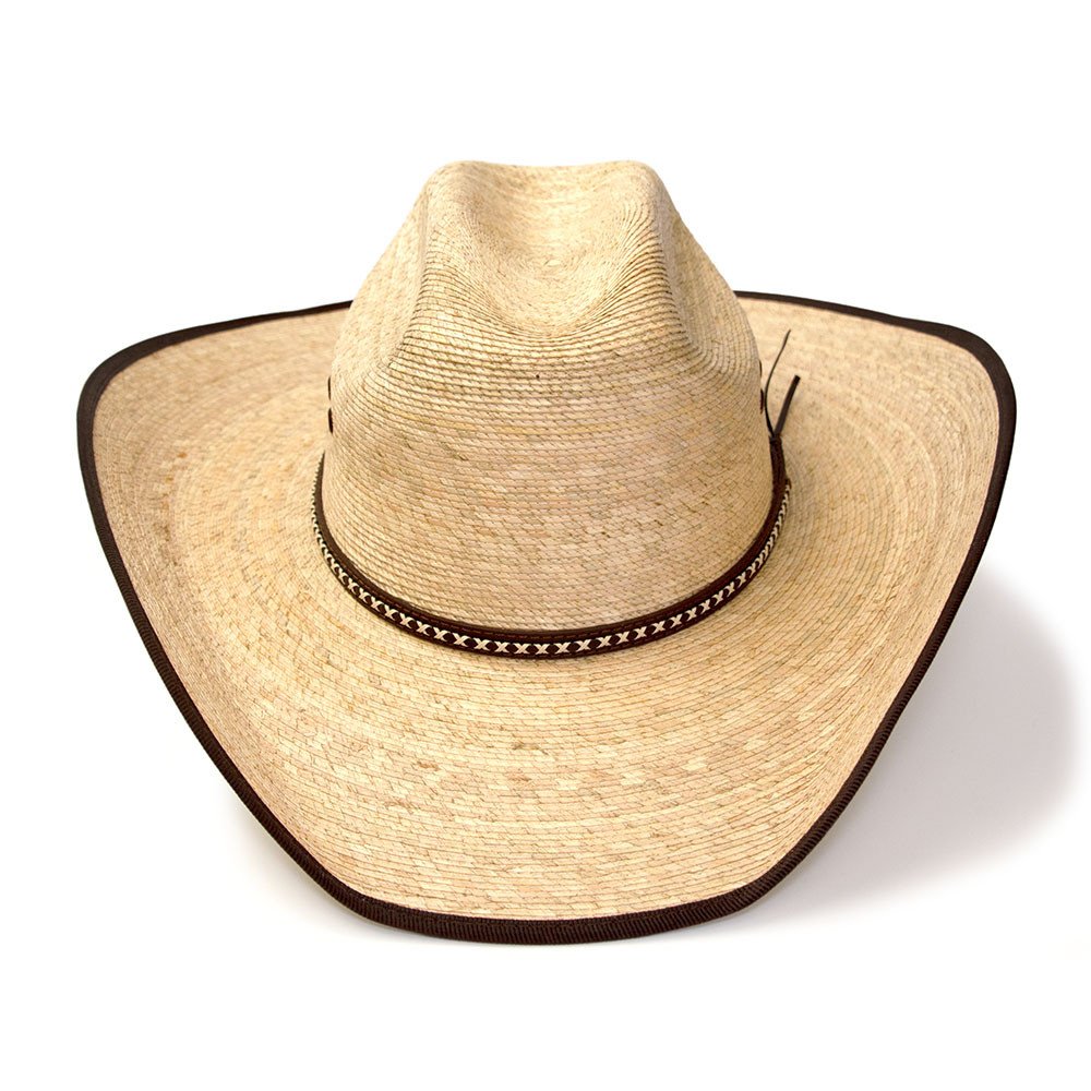Palm Straw Western Cattleman Hat with Brown Trim