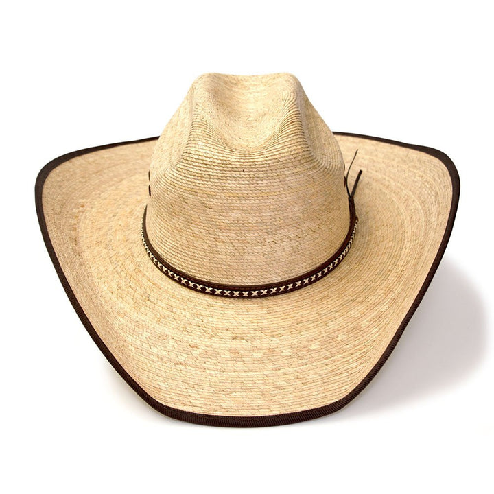 Palm Straw Western Cattleman Hat with Brown Trim