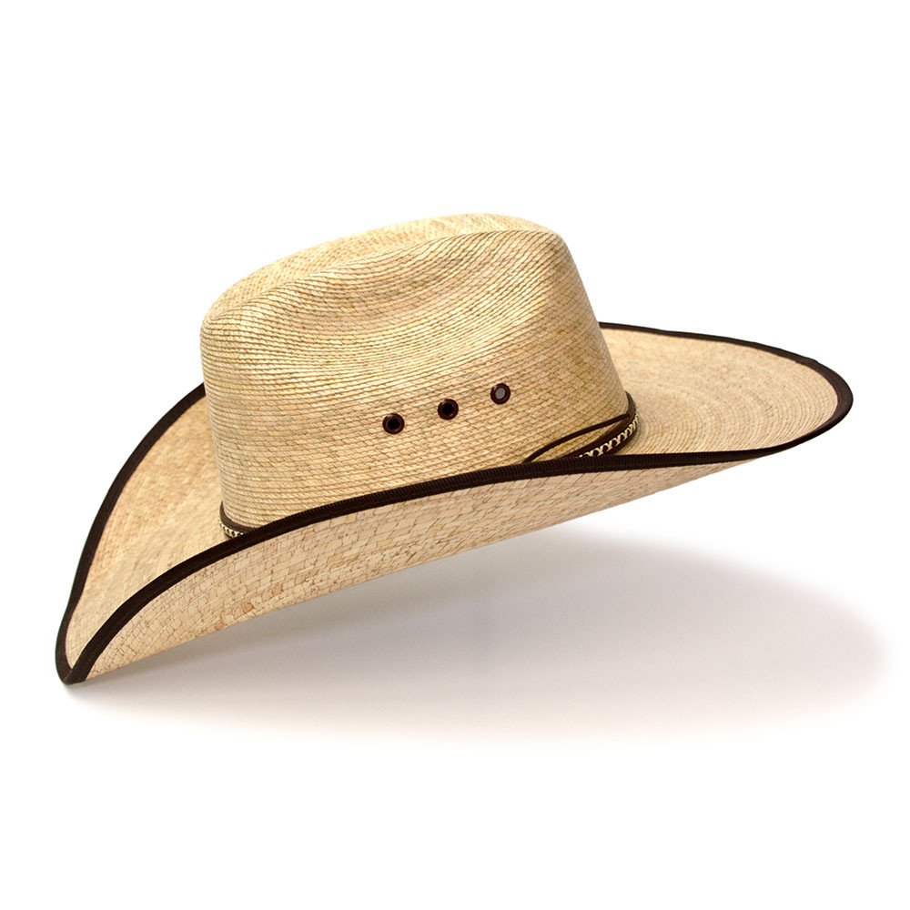 Palm Straw Western Cattleman Hat with Brown Trim