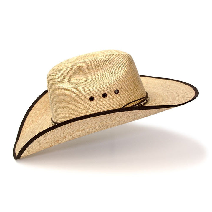 Palm Straw Western Cattleman Hat with Brown Trim
