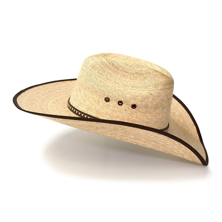Palm Straw Western Cattleman Hat with Brown Trim