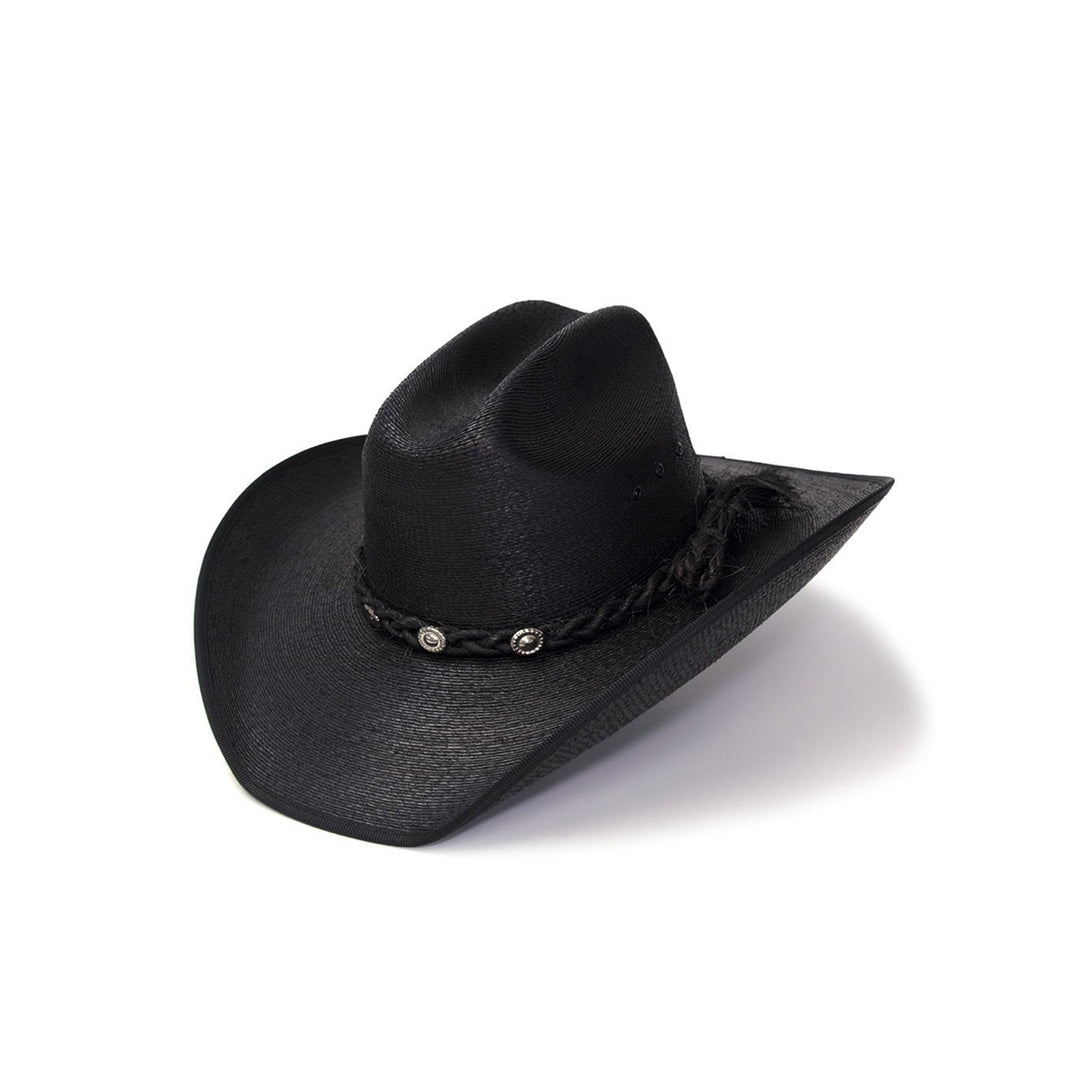Black Palm Straw Western Cattleman Hat with Curled Brim