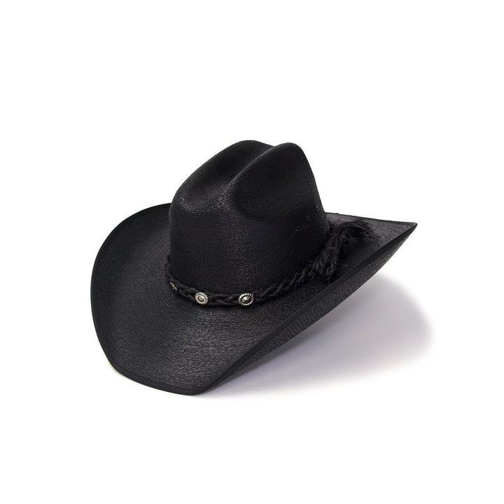 Black Palm Straw Western Cattleman Hat with Curled Brim