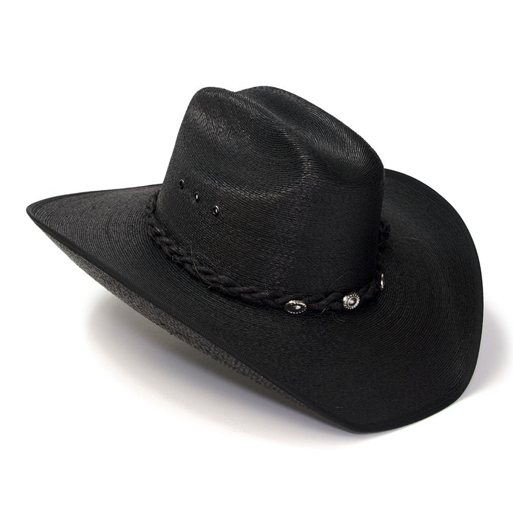 Black Palm Straw Western Cattleman Hat with Curled Brim