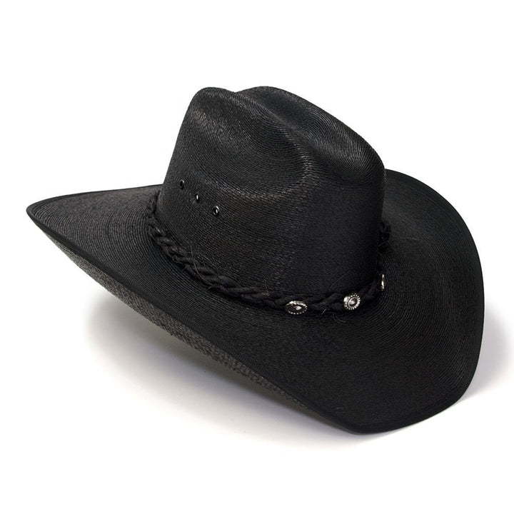 Black Palm Straw Western Cattleman Hat with Curled Brim