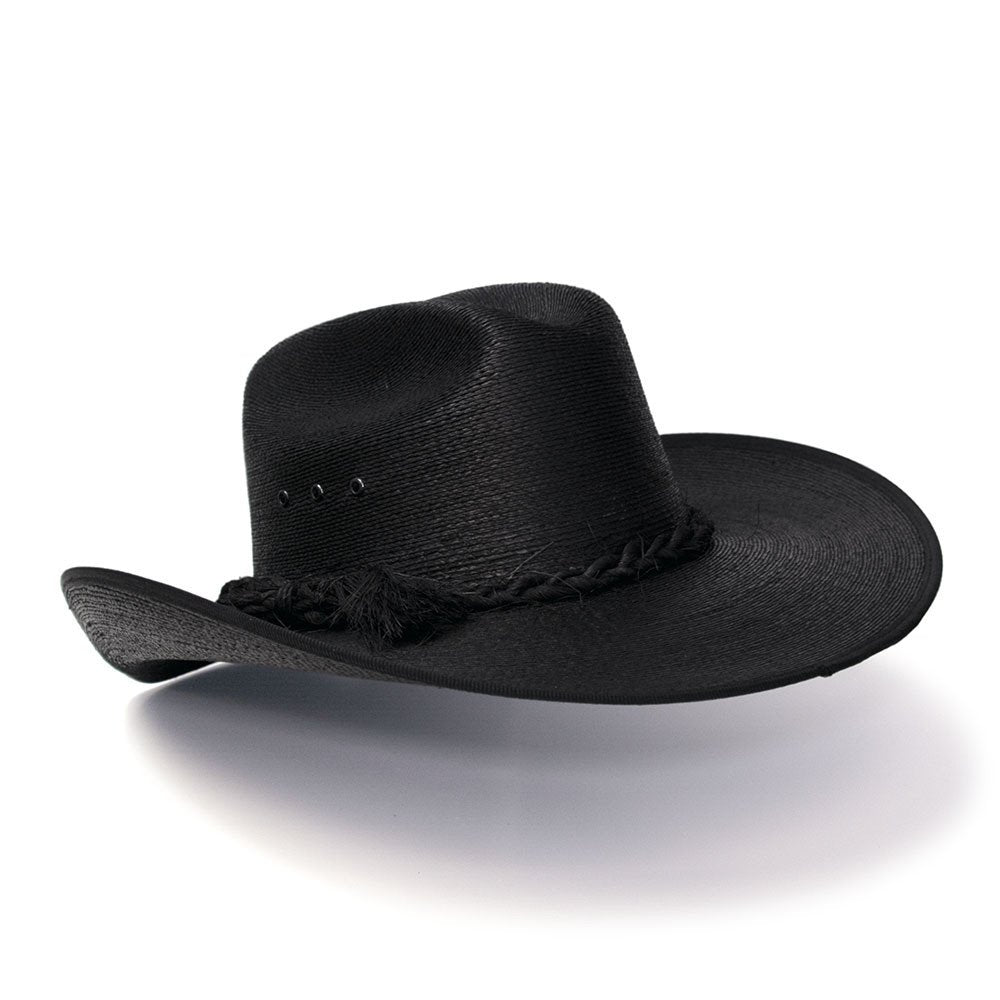 Black Palm Straw Western Cattleman Hat with Curled Brim
